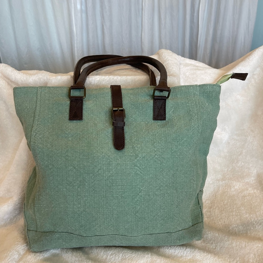 VINTAGE ADDICTION Green Jute Tote